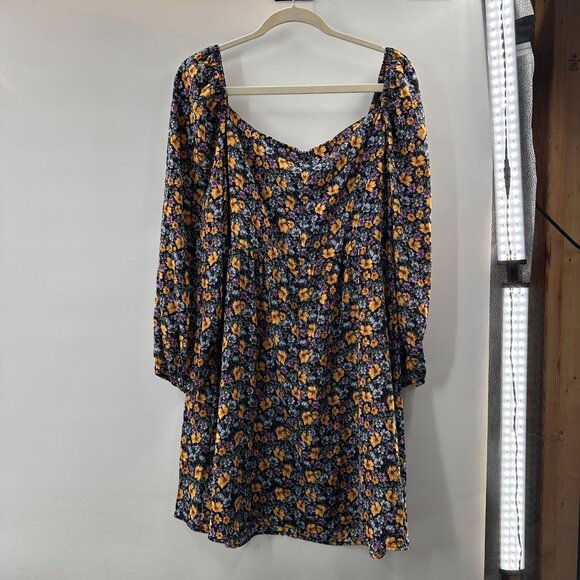 Shein Curve 4XL Floral Long Sleeve Mini Dress Zipper Babydoll Cottage Swing Boho - Picture 7 of 10